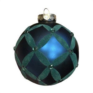 VTG Rauch USA Glass Round Christmas Ornament Iridescent Blue‎ Mica Velvet Gems